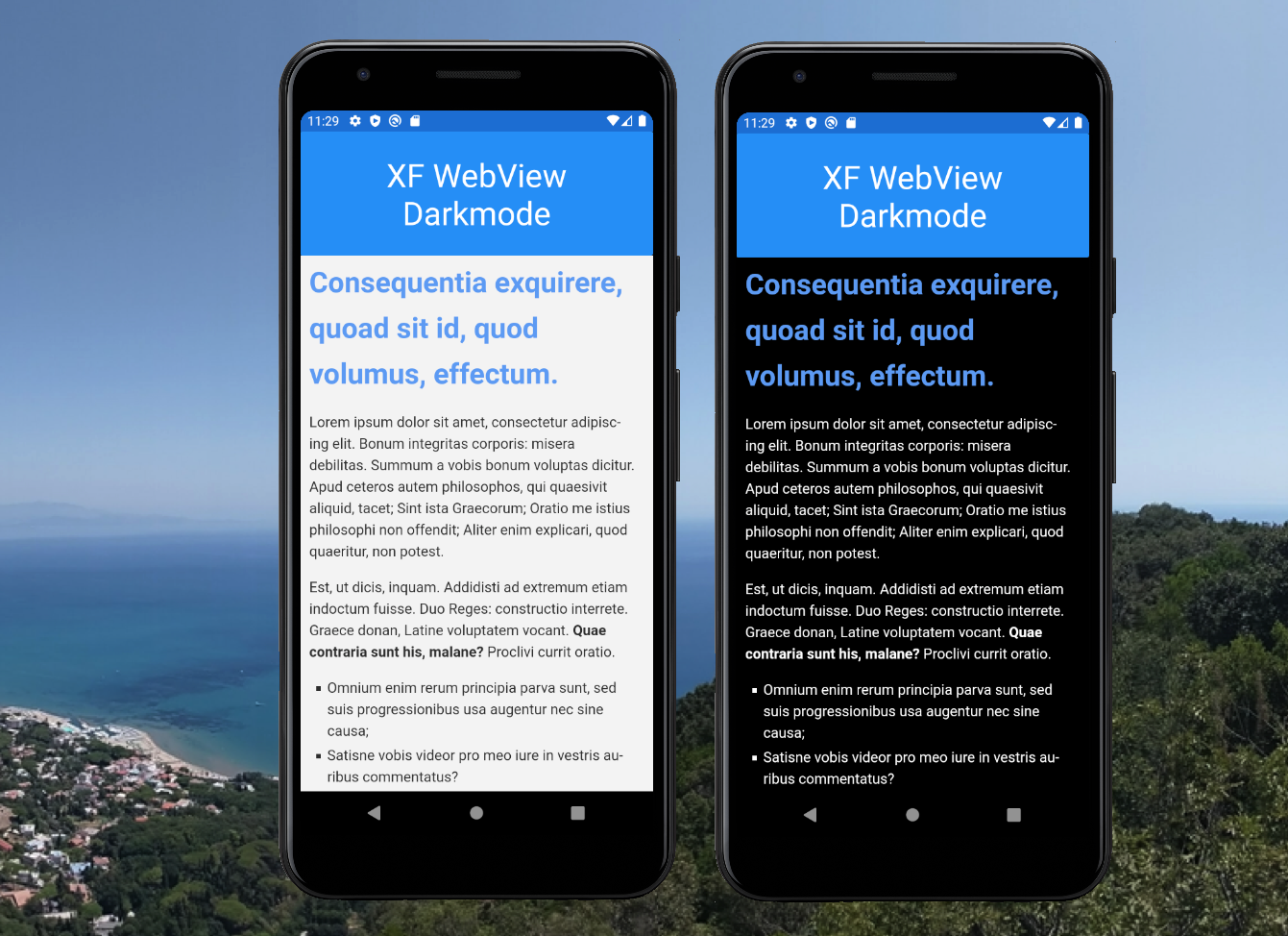 Workaround to force Xamarin.Forms WebView to use a dark mode CSS for local content on Android
